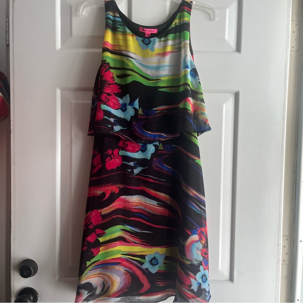 Betsey Johnson Dress Size 10 Black Floral Abstract Sleevless